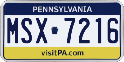 PA license plate MSX7216