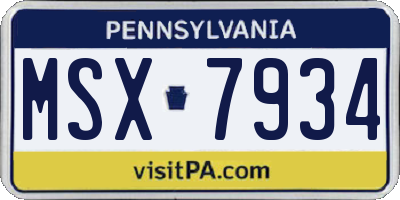 PA license plate MSX7934
