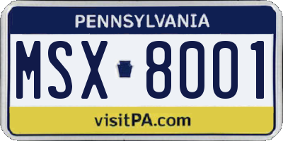 PA license plate MSX8001
