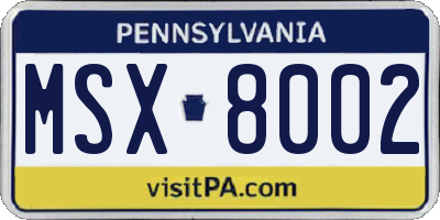 PA license plate MSX8002
