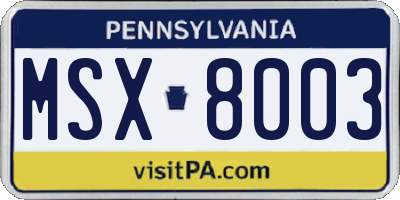 PA license plate MSX8003