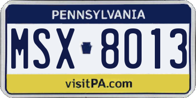 PA license plate MSX8013
