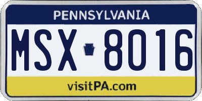 PA license plate MSX8016