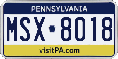 PA license plate MSX8018