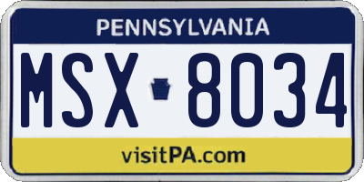 PA license plate MSX8034