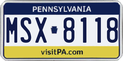 PA license plate MSX8118