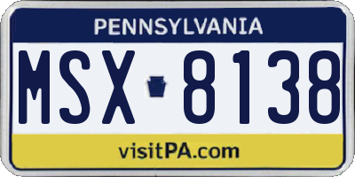PA license plate MSX8138