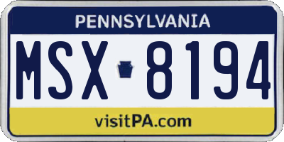 PA license plate MSX8194