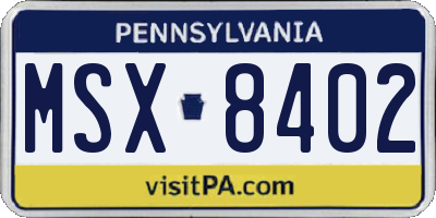 PA license plate MSX8402