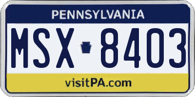 PA license plate MSX8403