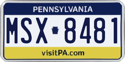 PA license plate MSX8481
