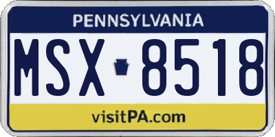 PA license plate MSX8518
