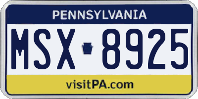 PA license plate MSX8925