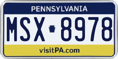 PA license plate MSX8978