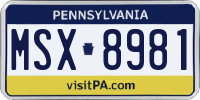 PA license plate MSX8981