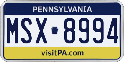 PA license plate MSX8994
