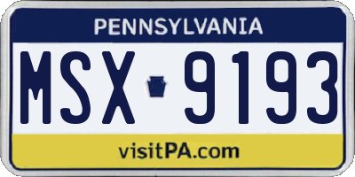 PA license plate MSX9193