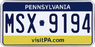 PA license plate MSX9194
