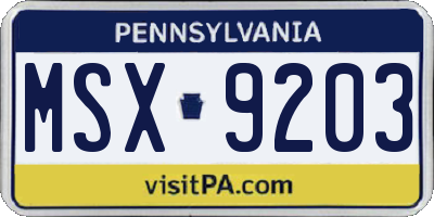 PA license plate MSX9203