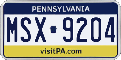 PA license plate MSX9204