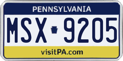PA license plate MSX9205