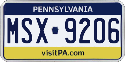 PA license plate MSX9206