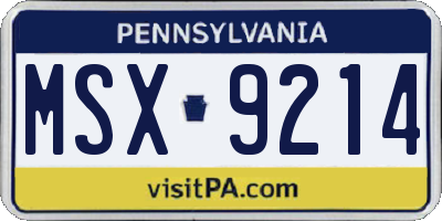 PA license plate MSX9214