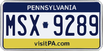 PA license plate MSX9289
