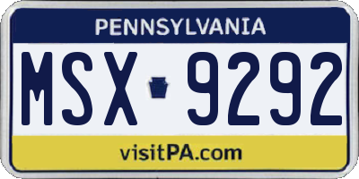 PA license plate MSX9292