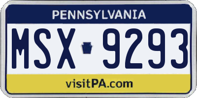 PA license plate MSX9293