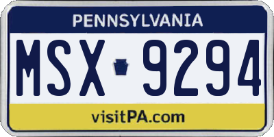 PA license plate MSX9294