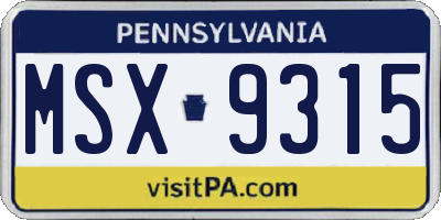 PA license plate MSX9315