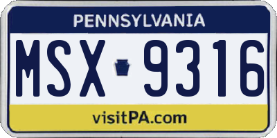 PA license plate MSX9316