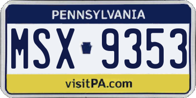 PA license plate MSX9353