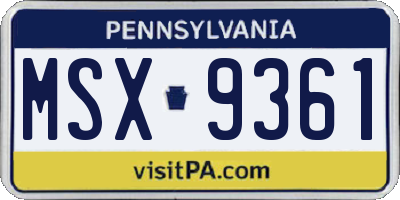 PA license plate MSX9361