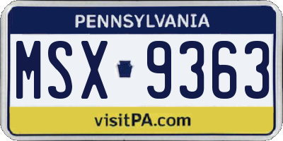 PA license plate MSX9363