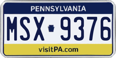 PA license plate MSX9376