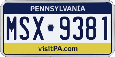 PA license plate MSX9381