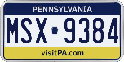 PA license plate MSX9384