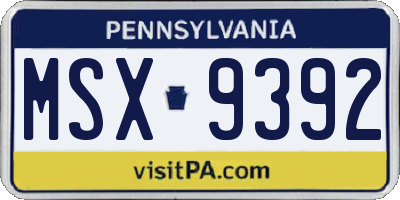 PA license plate MSX9392