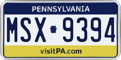 PA license plate MSX9394