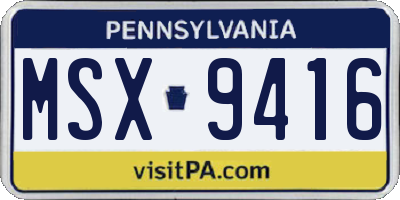 PA license plate MSX9416