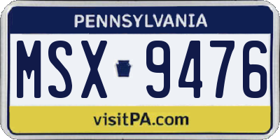 PA license plate MSX9476