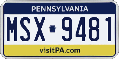 PA license plate MSX9481