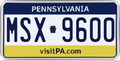 PA license plate MSX9600