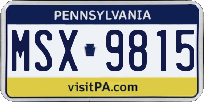 PA license plate MSX9815