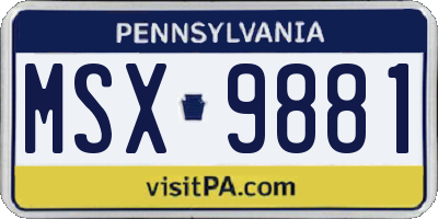 PA license plate MSX9881