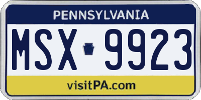 PA license plate MSX9923