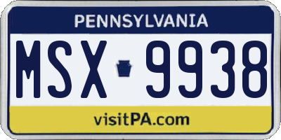 PA license plate MSX9938