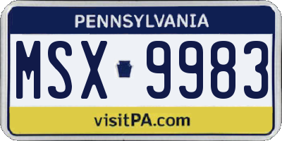 PA license plate MSX9983
